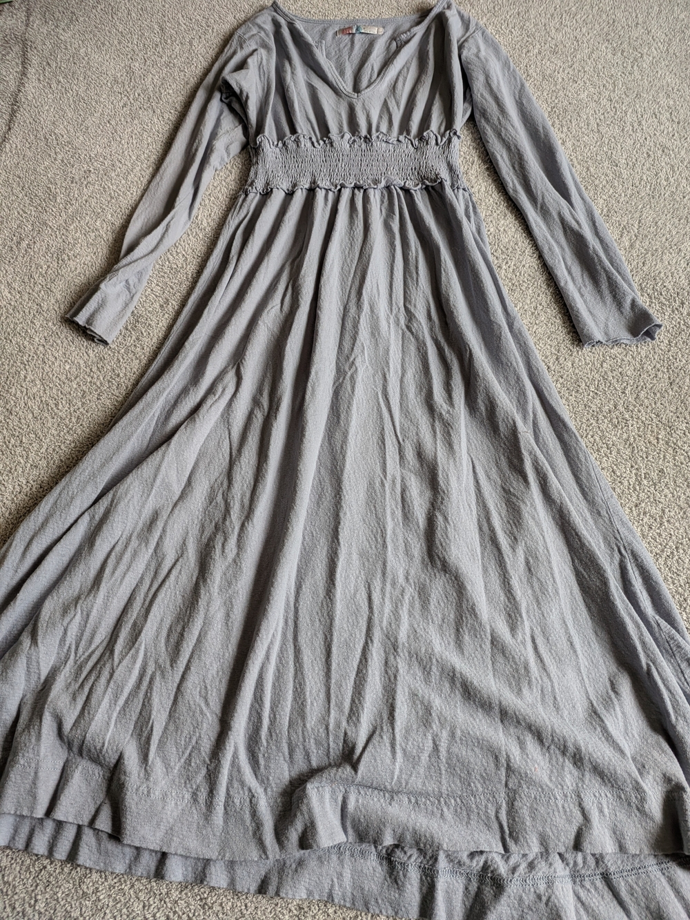 🌼 B2G1🌼 Free People Beach Gray Long Sleeve Smocked Waist Maxi Dress